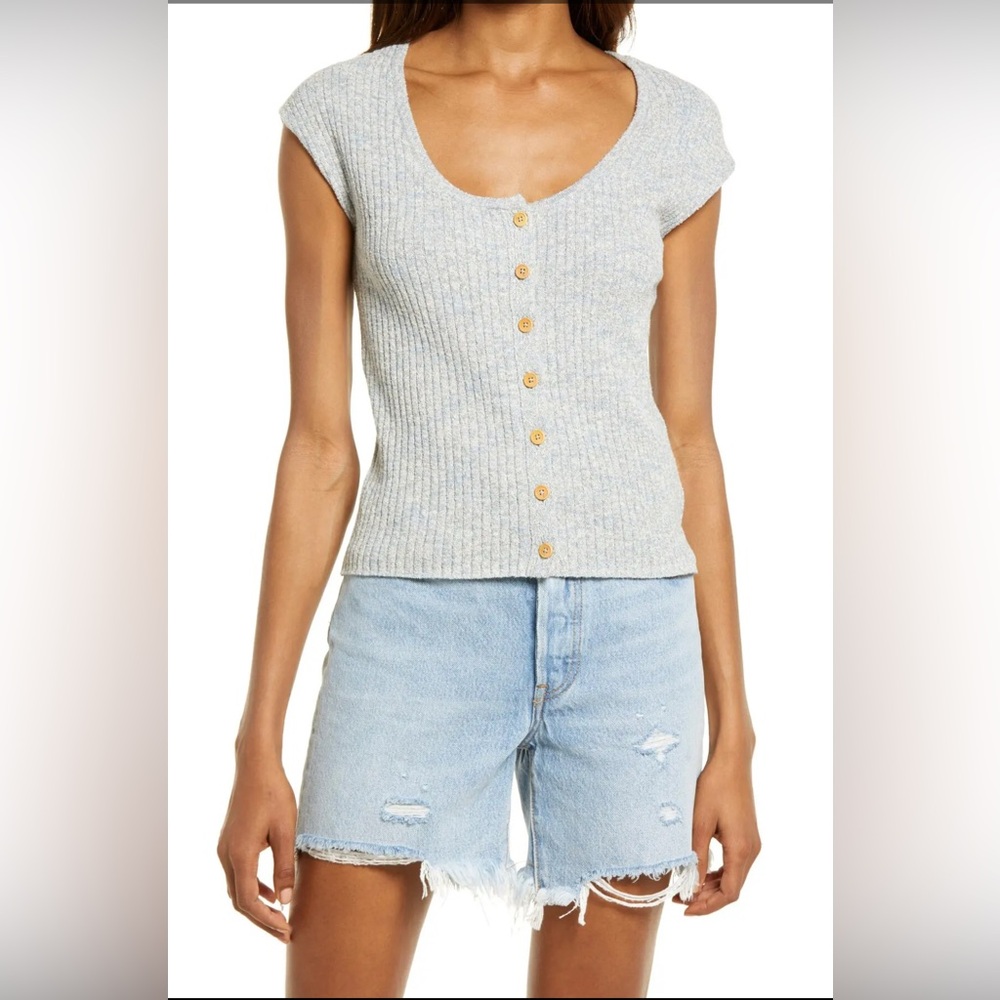 Madewell Shaw Button Front Marled Sweater T-Shirt